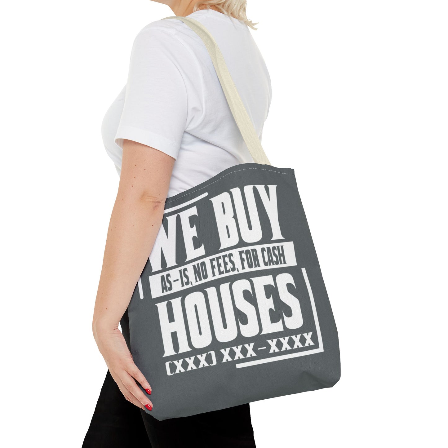 We Buy Houses As-Is, No Fees, For Cash Customized White and Gray Tote Bag for Real Estate Investors