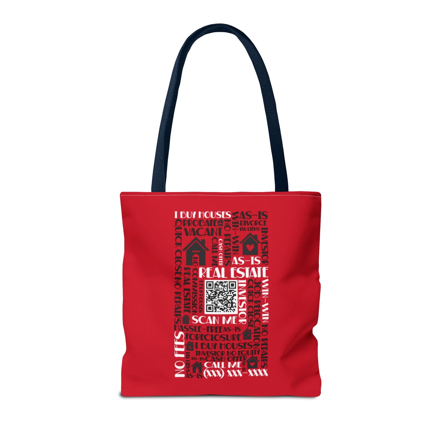 Local House Dealer Real Estate Investor Two-Sided Red Tote Bag with Custom Phone Number