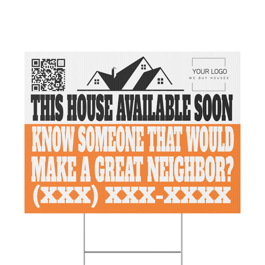 This House Available Soon 24" x 18" Plastic Yard Sign - Flippers, Wholesalers, Real Estate Investors