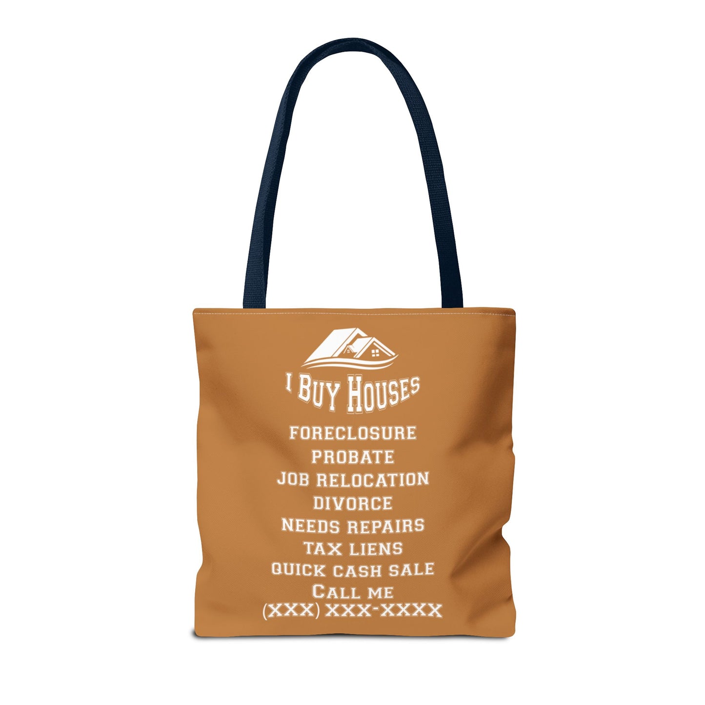 Local Five Star House Dealer Real Estate Investor Two-Sided Brown Tote Bag with Custom Phone Number