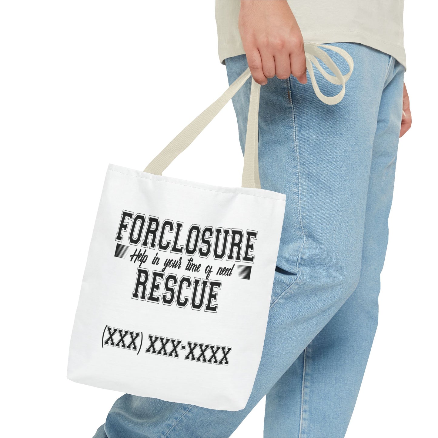 Foreclosure Rescue Real Estate Investor Two-Sided White Tote Bag with Custom Phone Number