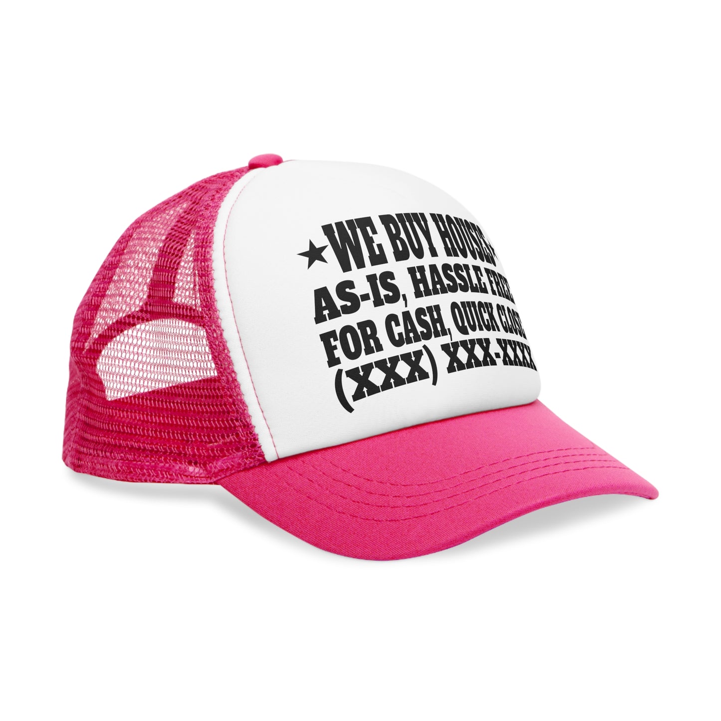 We Buy Houses As-Is, Hassle Free, For Cash, Quick Close Personalized Unisex Mesh Cap for Real Estate Investors, House Flippers, Wholesalers