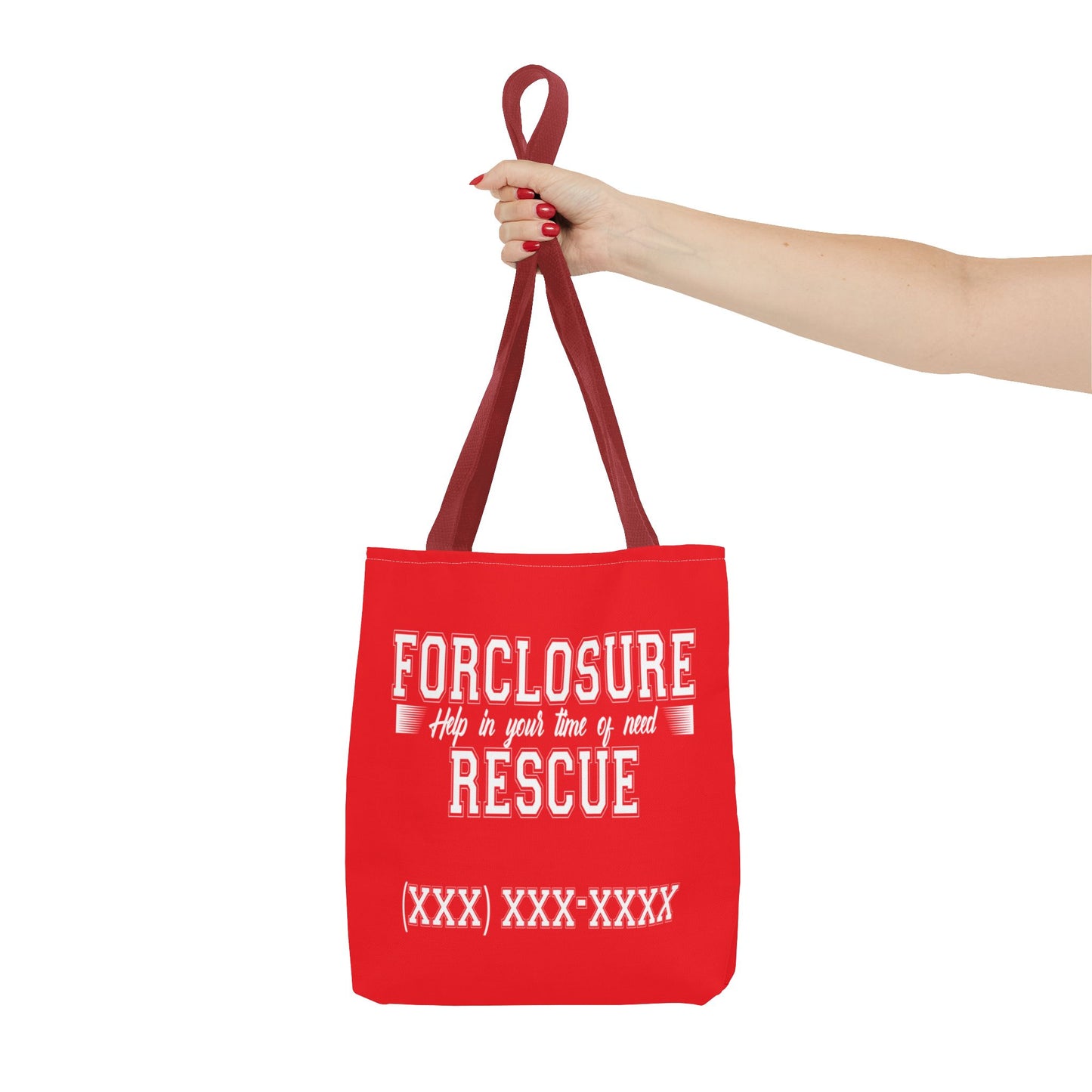 Foreclosure Rescue Real Estate Investor Two-Sided Red Tote Bag with Custom Phone Number