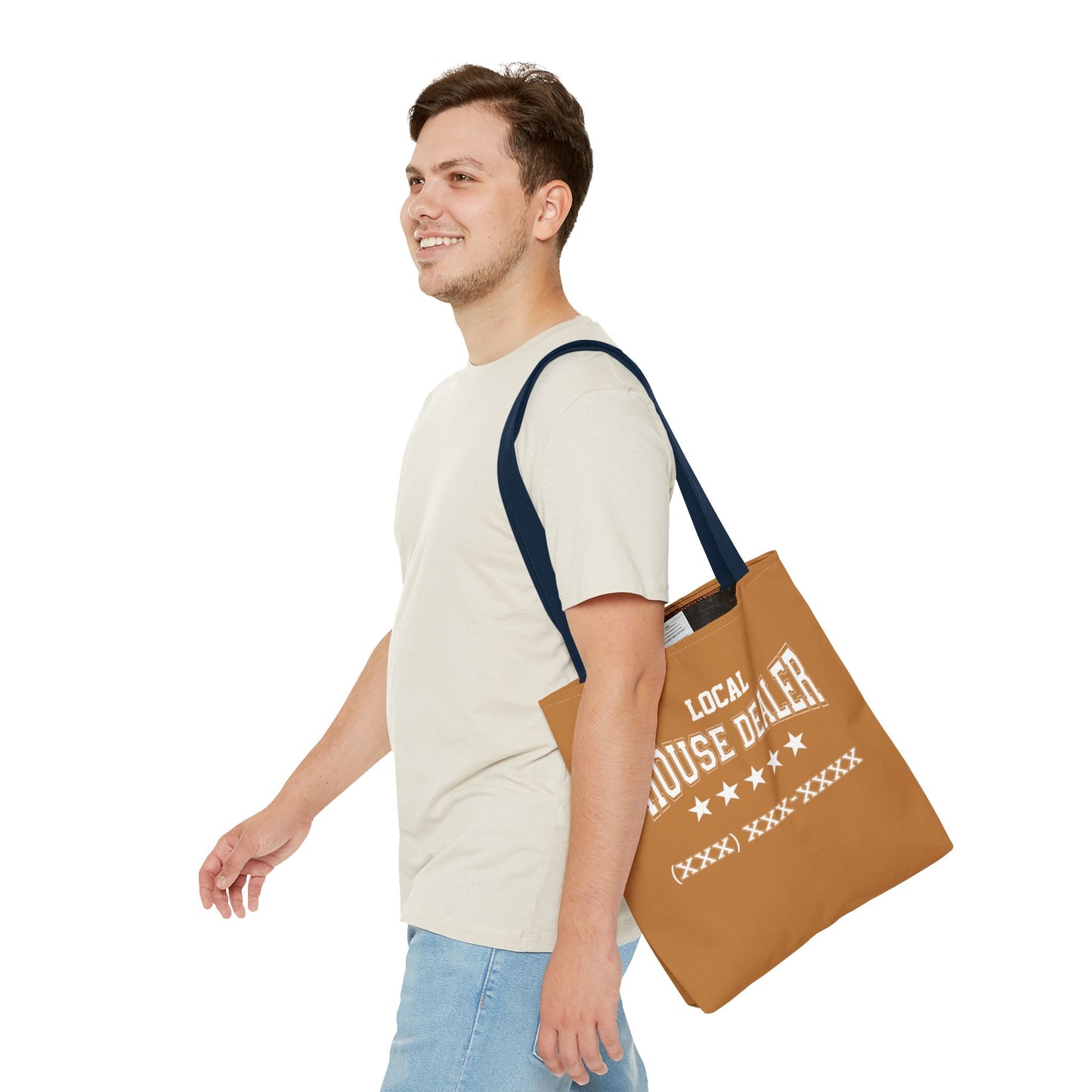 Local Five Star House Dealer Real Estate Investor Two-Sided Brown Tote Bag with Custom Phone Number