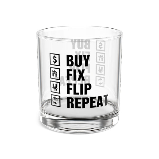 Buy Fix Flip Repeat Real Estate Investor Celebration Rocks Glass, 10oz