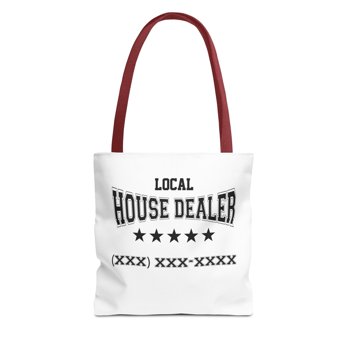 Local Five Star House Dealer Real Estate Investor Two-Sided White Tote Bag with Custom Phone Number