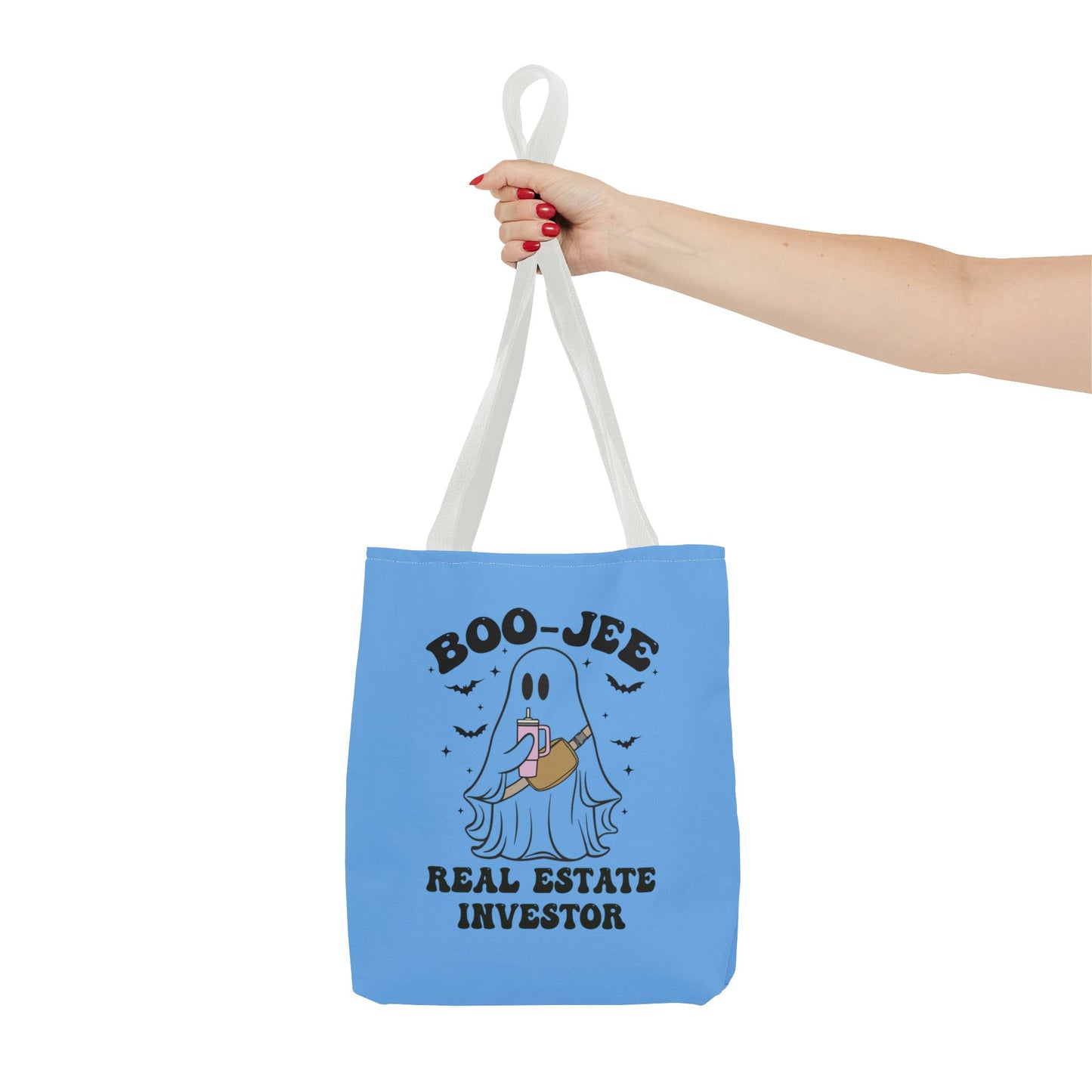 Boo_Jee Real Estate Investor Halloween Two-Sided Blue Tote Bag with Custom Phone Number