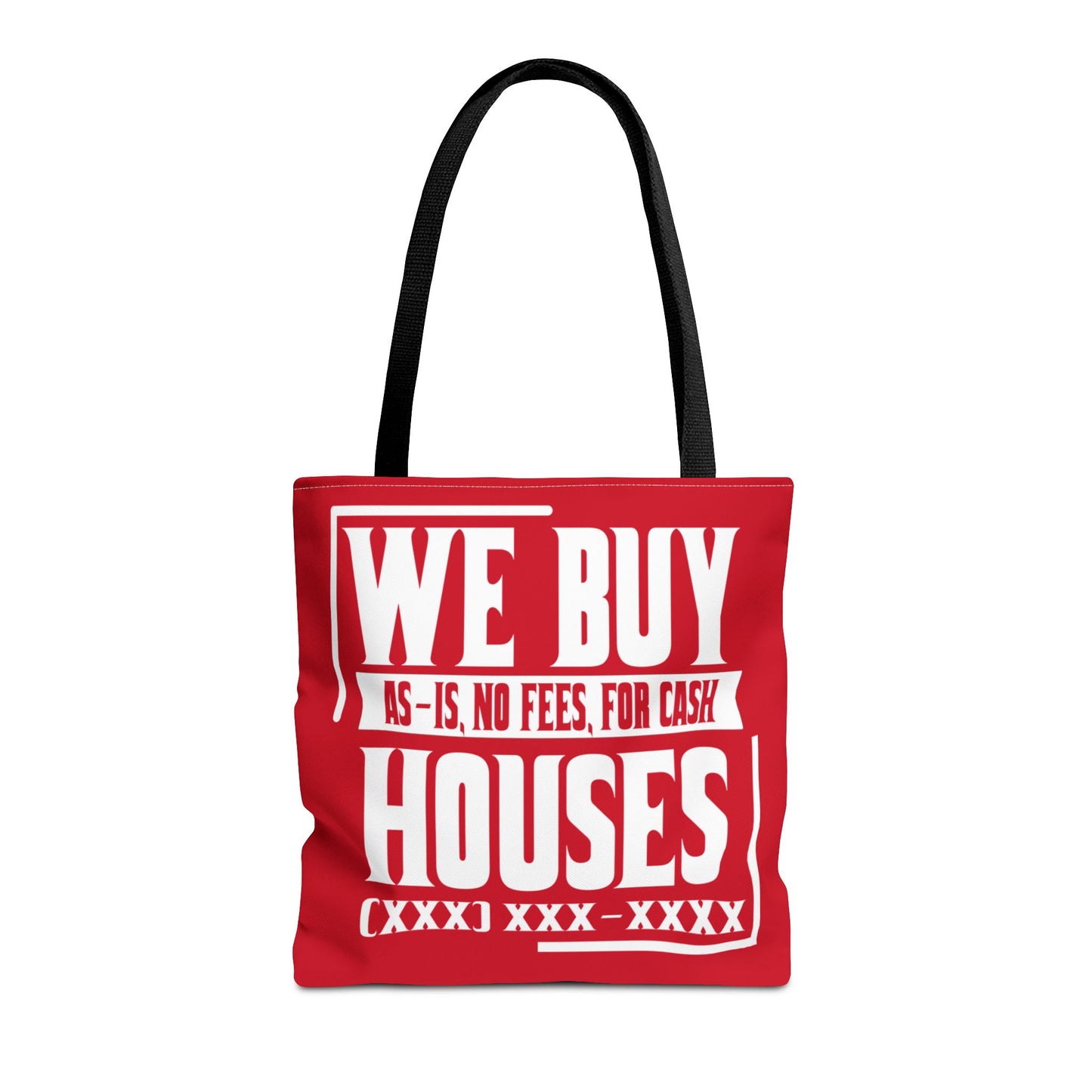 We Buy Houses As-Is, No Fees, For Cash Customized White and Red Tote Bag for Real Estate Investors