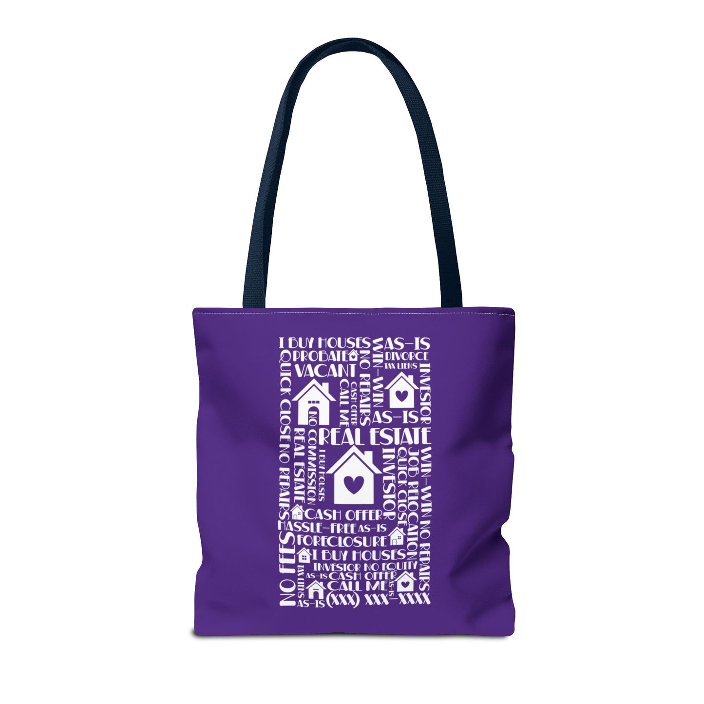 Real Estate Hustler Real Estate Investor Two-Sided Purple Tote Bag with Custom Phone Number