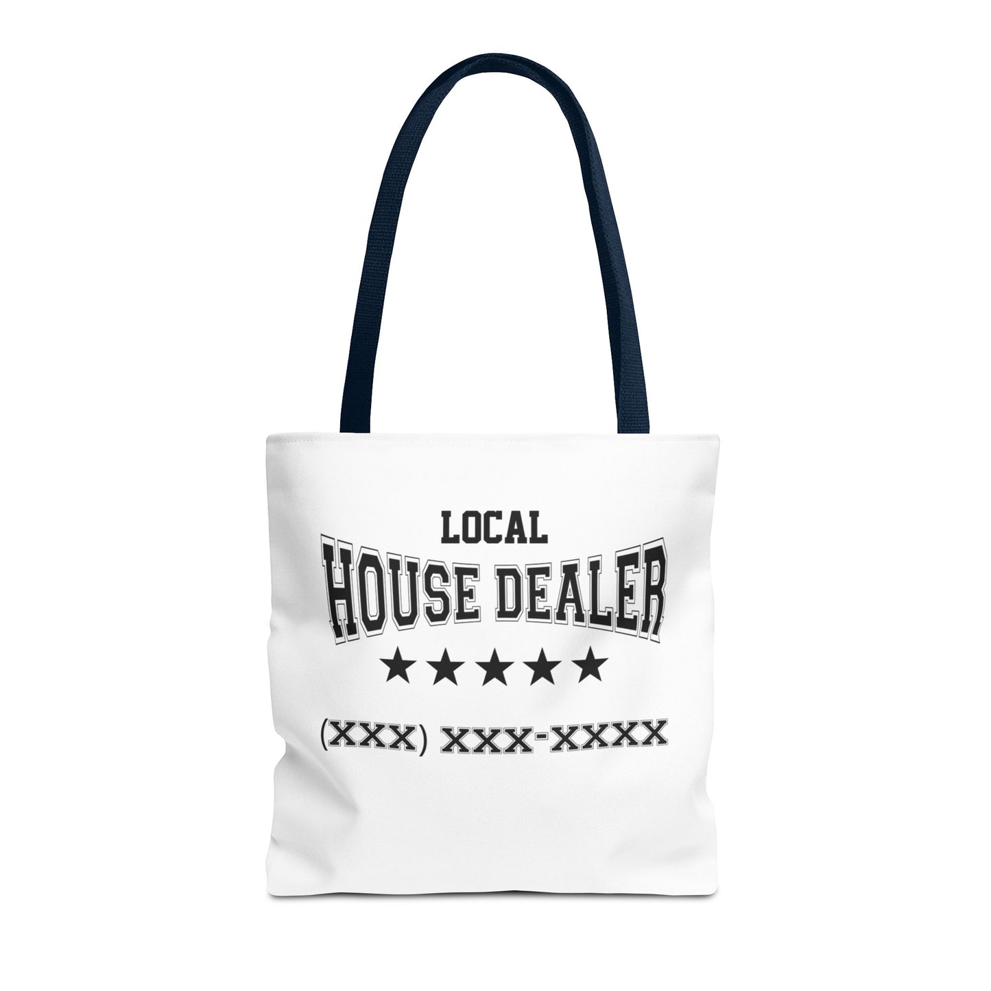 Local Five Star House Dealer Real Estate Investor Two-Sided White Tote Bag with Custom Phone Number