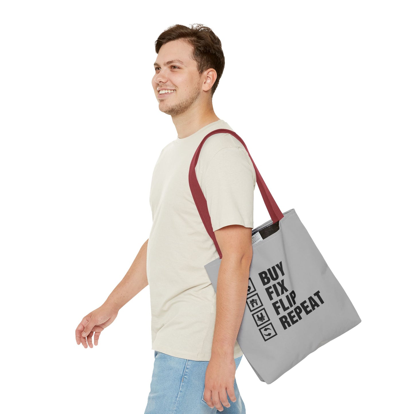 Buy Fix Flip Repeat Real Estate Investor Gray Two-Sided Tote Bag with Custom Phone Number