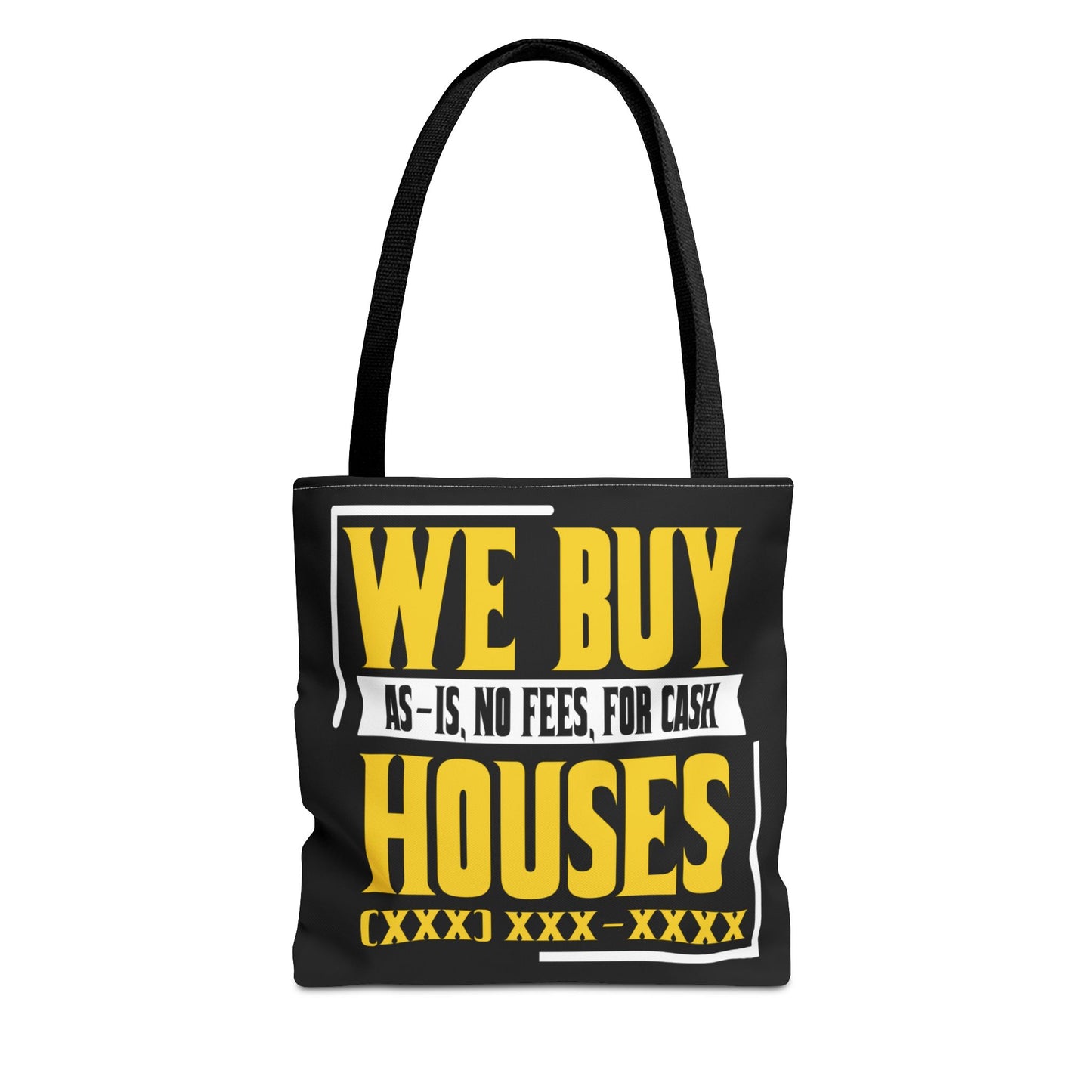 We Buy Houses As-Is, No Fees, For Cash Customized Black and Yellow Tote Bag for Real Estate Investors