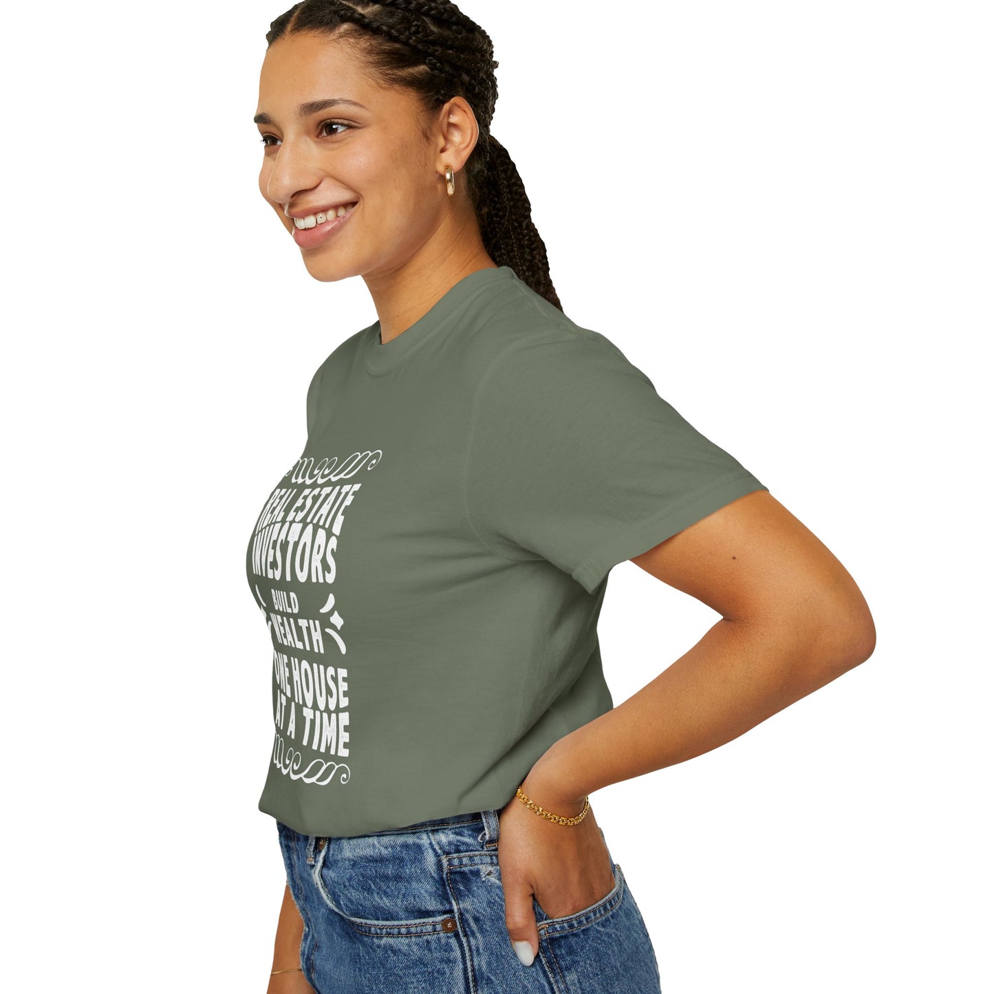 Real Estate Investors Build Wealth One House at a Time Unisex Garment-Dyed T-shirt