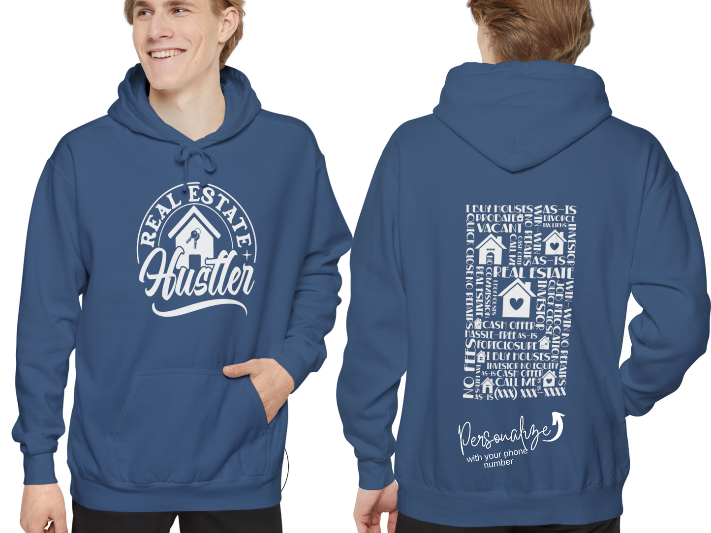 Real Estate Hustler Personalized Unisex Garment-Dyed Hoodie for Real Estate Investors