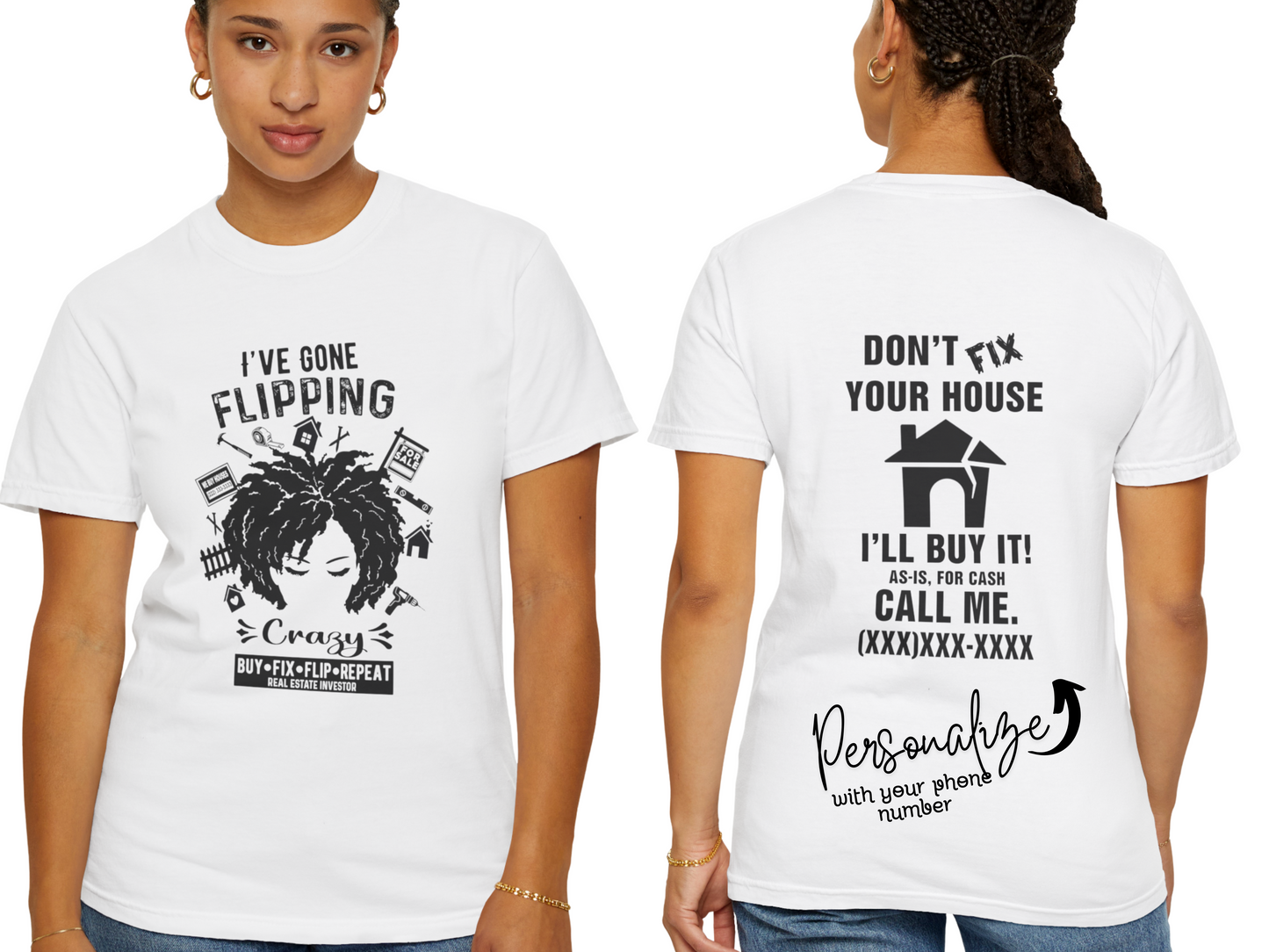 I've Gone Flipping Crazy Curly Natural Real Estate Investor Unisex Garment-Dyed T shirt for House Flippers, House Wholesalers Women