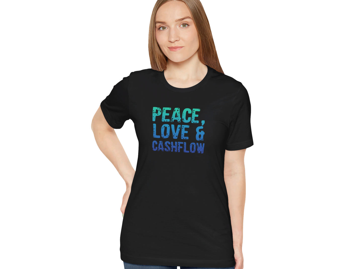 Cute Peace, Love & Cashflow Unisex Jersey Short Sleeve Tee for Real Estate Investors