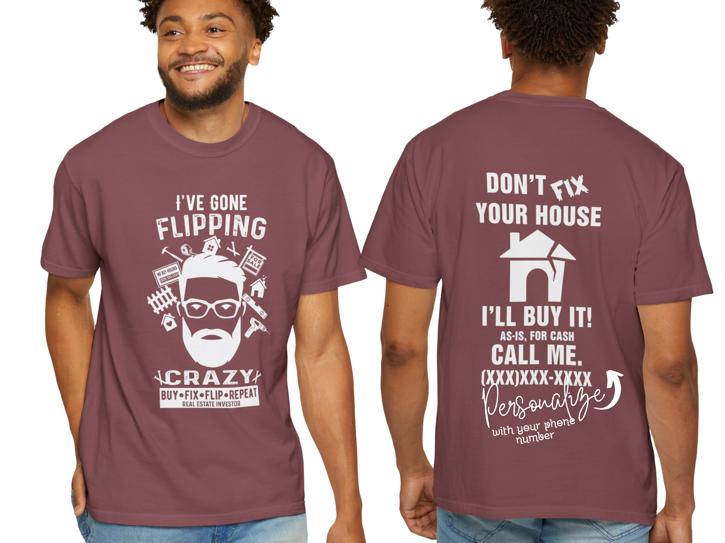 I've Gone Flipping Crazy Bearded man Real Estate Investor Unisex Garment-Dyed T-shirt for House Flippers, House Wholesalers, Men