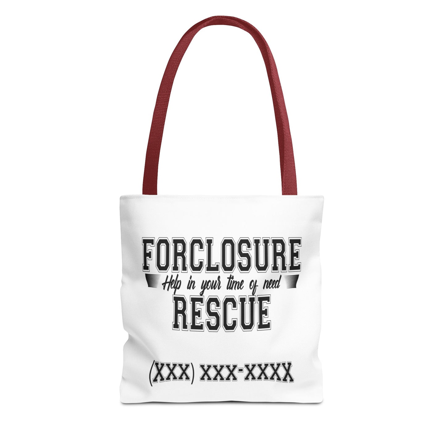 Foreclosure Rescue Real Estate Investor Two-Sided White Tote Bag with Custom Phone Number