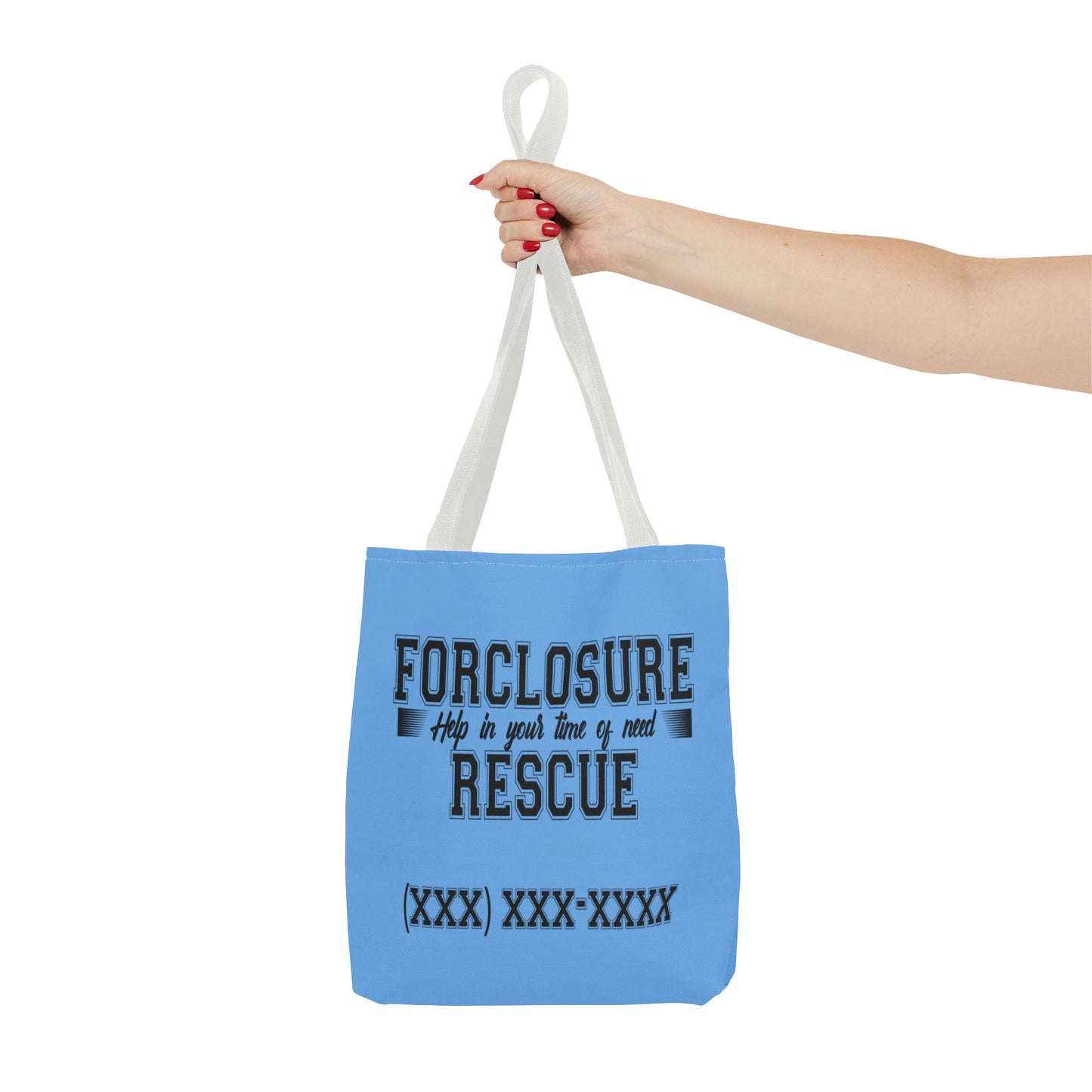 Foreclosure Rescue Real Estate Investor Two-Sided Blue Tote Bag with Custom Phone Number