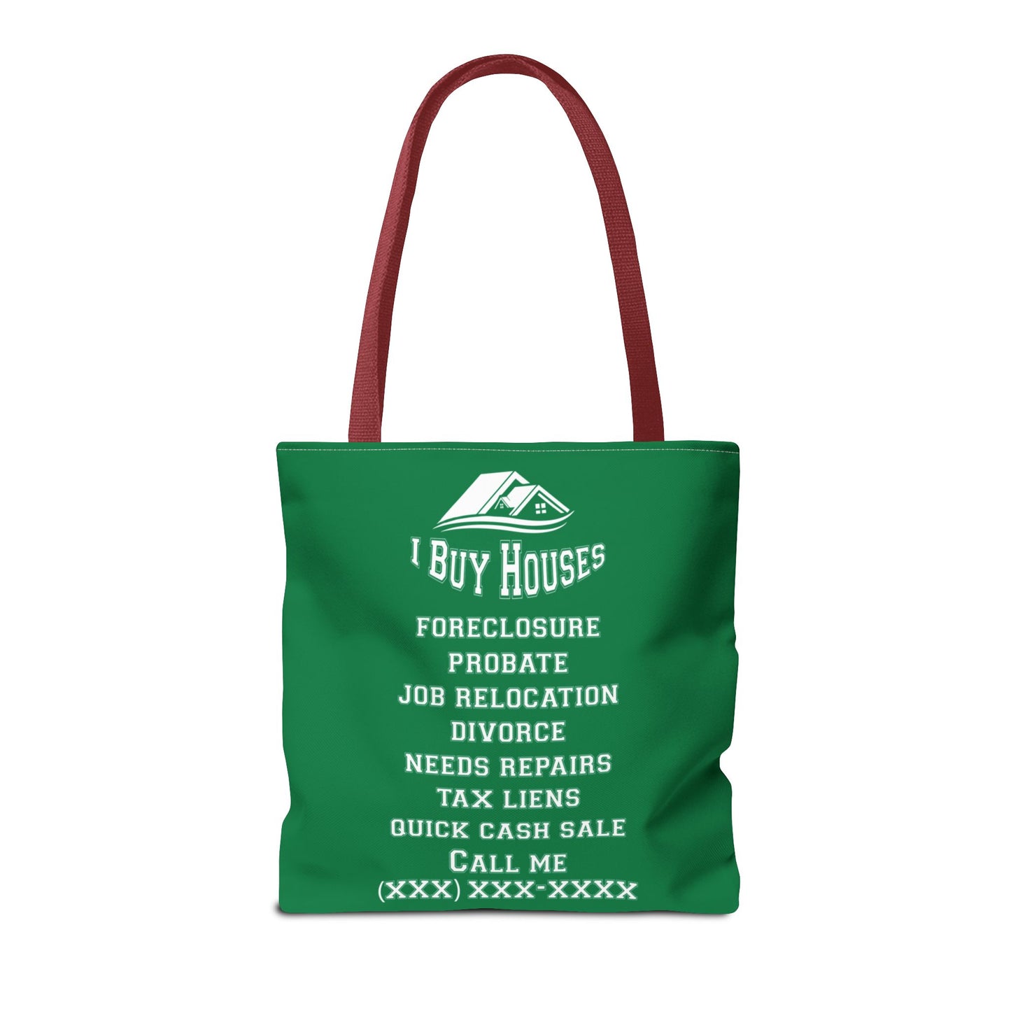 Local Five Star House Dealer Real Estate Investor Two-Sided Dark Green Tote Bag with Custom Phone Number