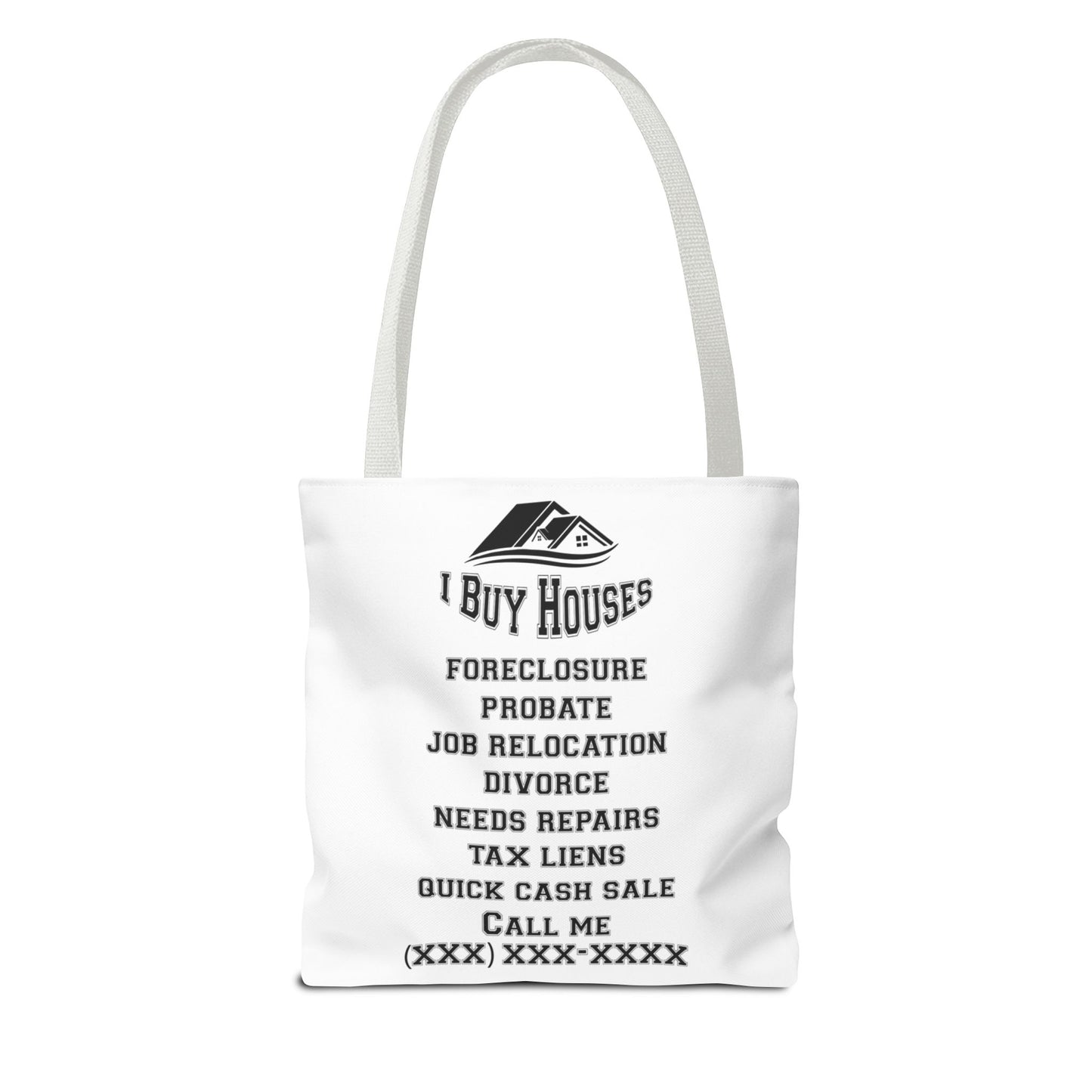 Local Five Star House Dealer Real Estate Investor Two-Sided White Tote Bag with Custom Phone Number