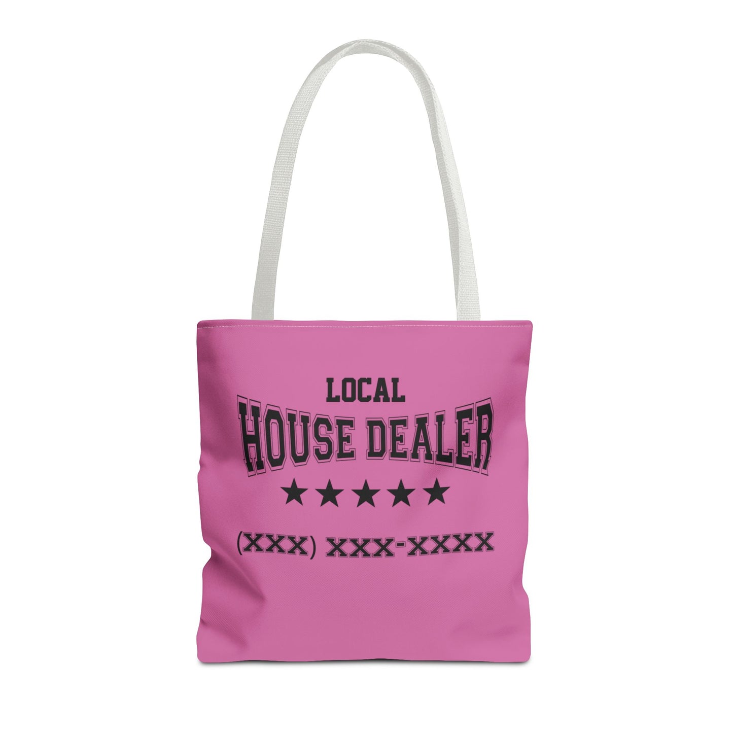 Local Five Star House Dealer Real Estate Investor Two-Sided Pink Tote Bag with Custom Phone Number