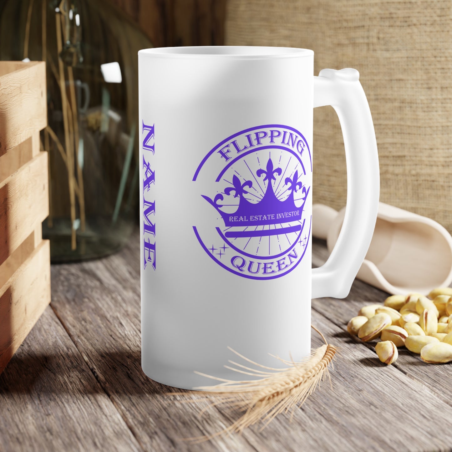 Flipping Queen Frosted Glass Beer Mug Real Estate Investor, House Flipper, Gift of Appreciation