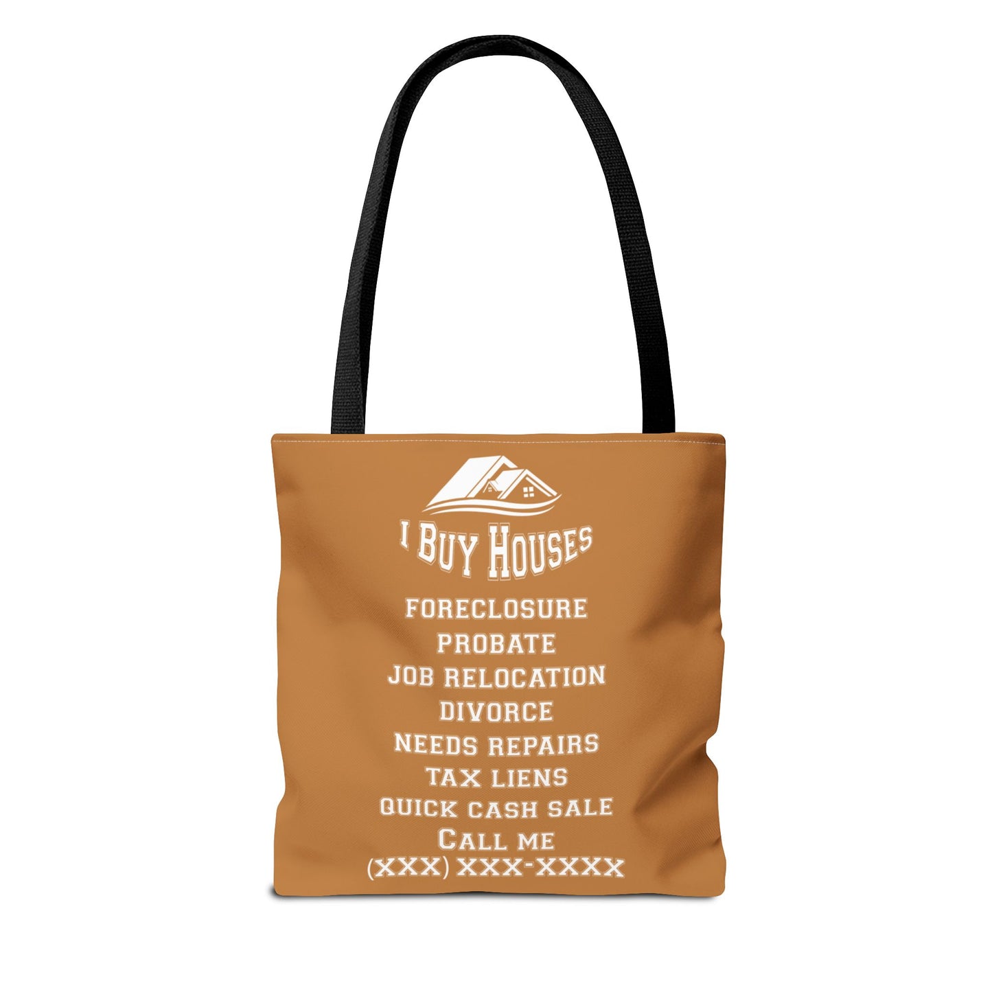 Local Five Star House Dealer Real Estate Investor Two-Sided Brown Tote Bag with Custom Phone Number