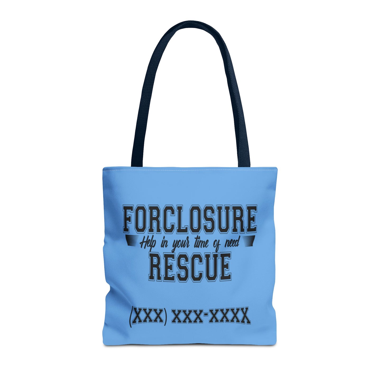 Foreclosure Rescue Real Estate Investor Two-Sided Blue Tote Bag with Custom Phone Number