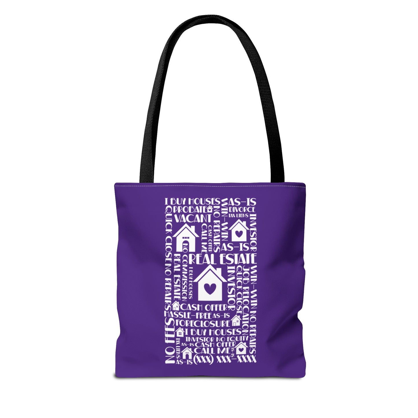 Real Estate Hustler Real Estate Investor Two-Sided Purple Tote Bag with Custom Phone Number