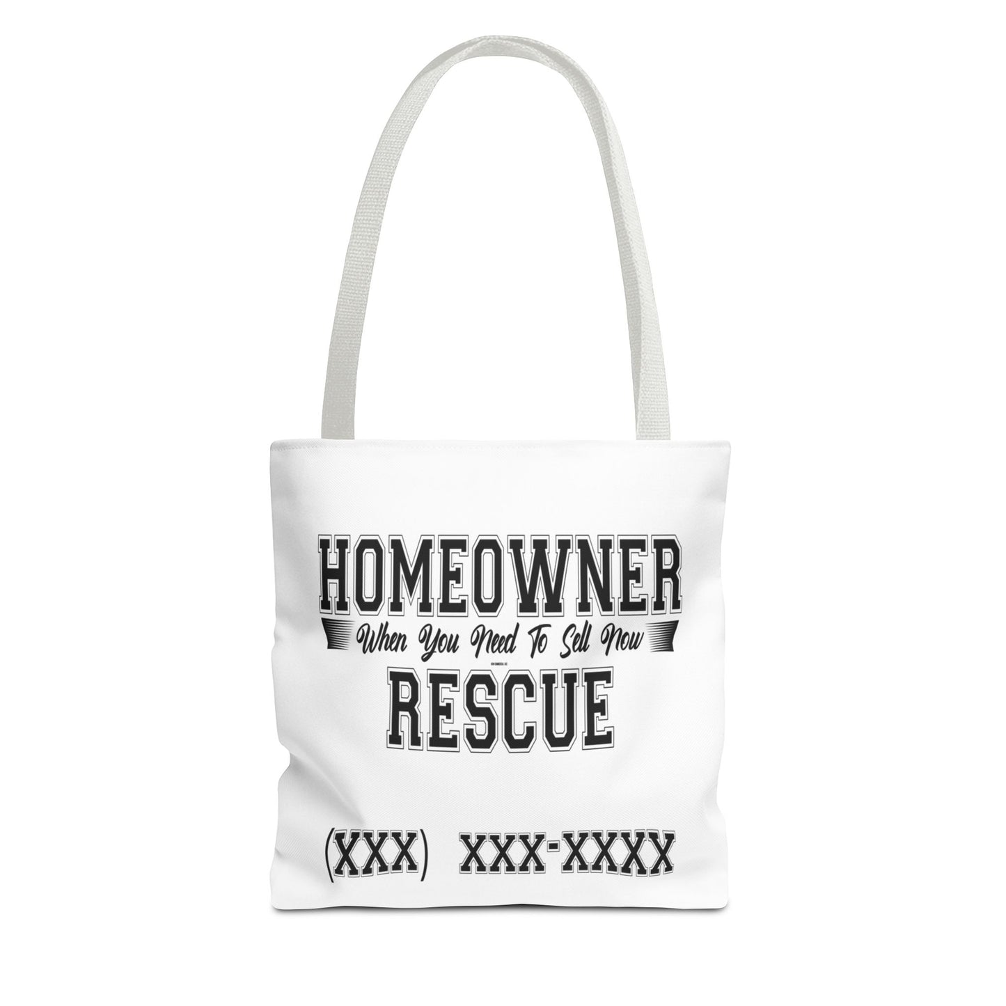 Homeowner Rescue Real Estate Investor Two-Sided White Tote Bag with Custom Phone Number