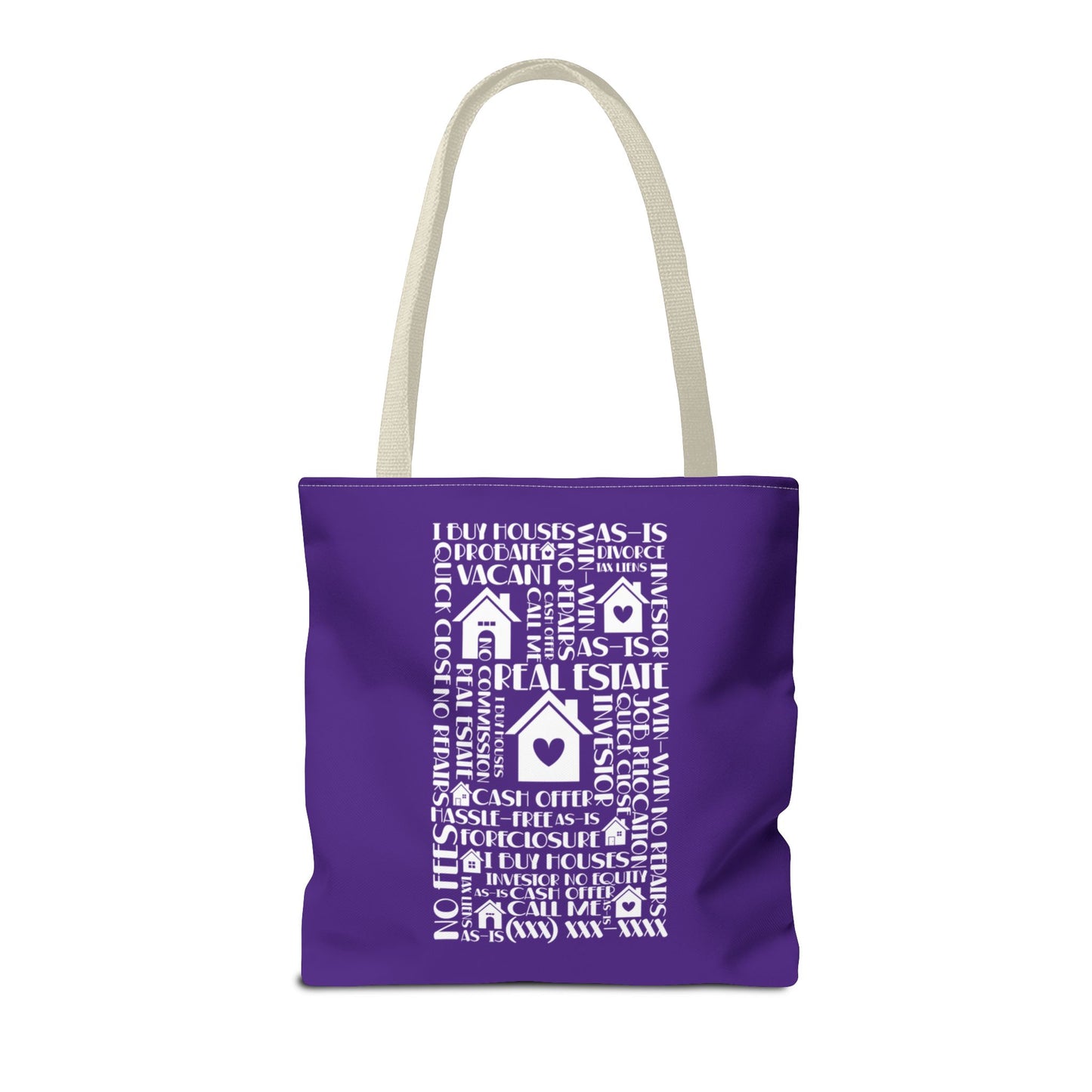 Real Estate Hustler Real Estate Investor Two-Sided Purple Tote Bag with Custom Phone Number