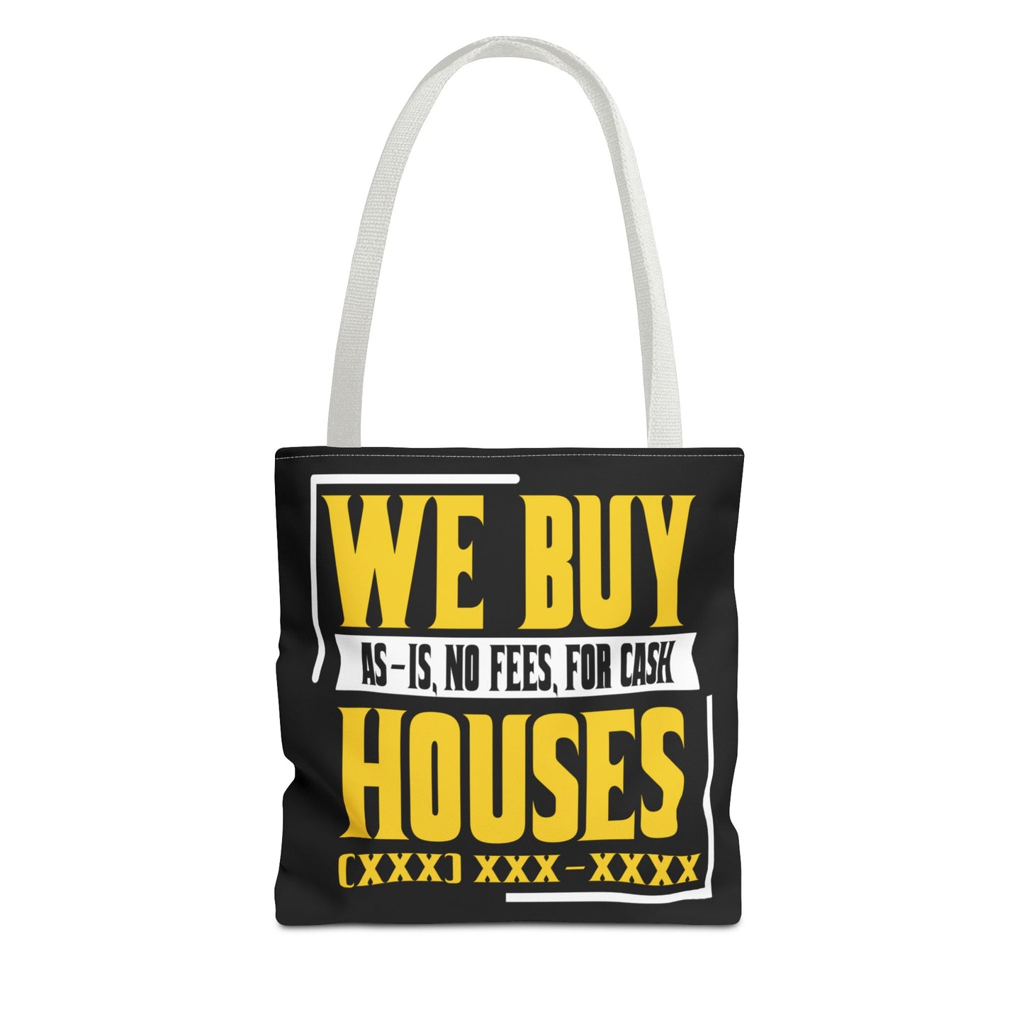 We Buy Houses As-Is, No Fees, For Cash Customized Black and Yellow Tote Bag for Real Estate Investors