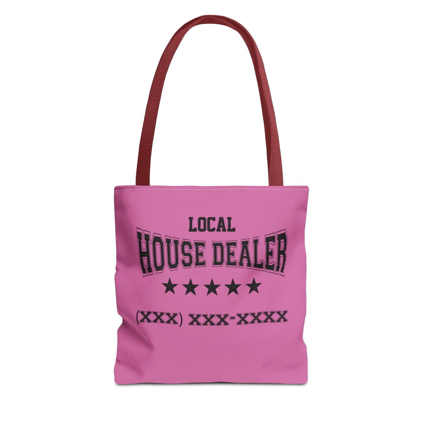 Local Five Star House Dealer Real Estate Investor Two-Sided Pink Tote Bag with Custom Phone Number