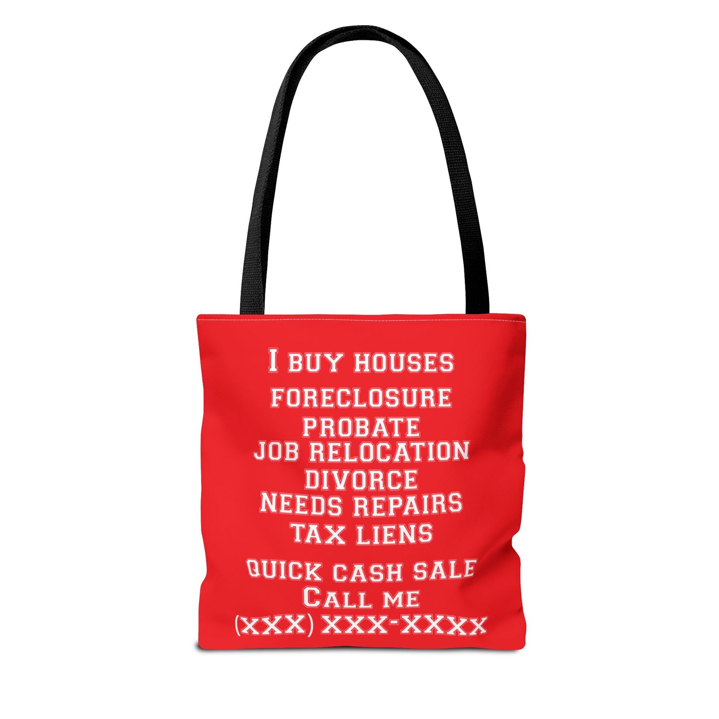 Foreclosure Rescue Real Estate Investor Two-Sided Red Tote Bag with Custom Phone Number