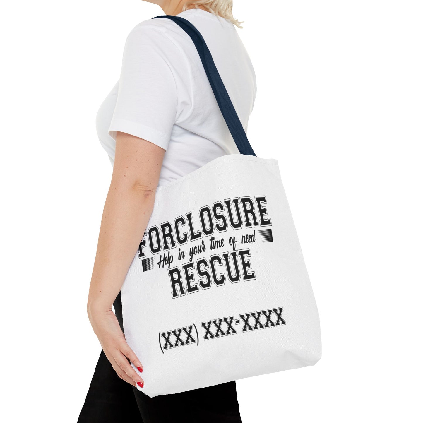 Foreclosure Rescue Real Estate Investor Two-Sided White Tote Bag with Custom Phone Number