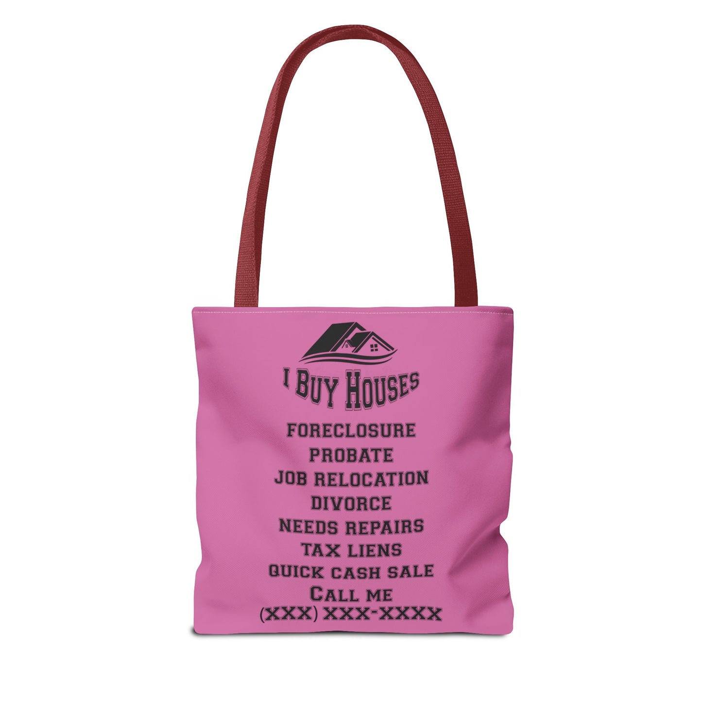 Local Five Star House Dealer Real Estate Investor Two-Sided Pink Tote Bag with Custom Phone Number