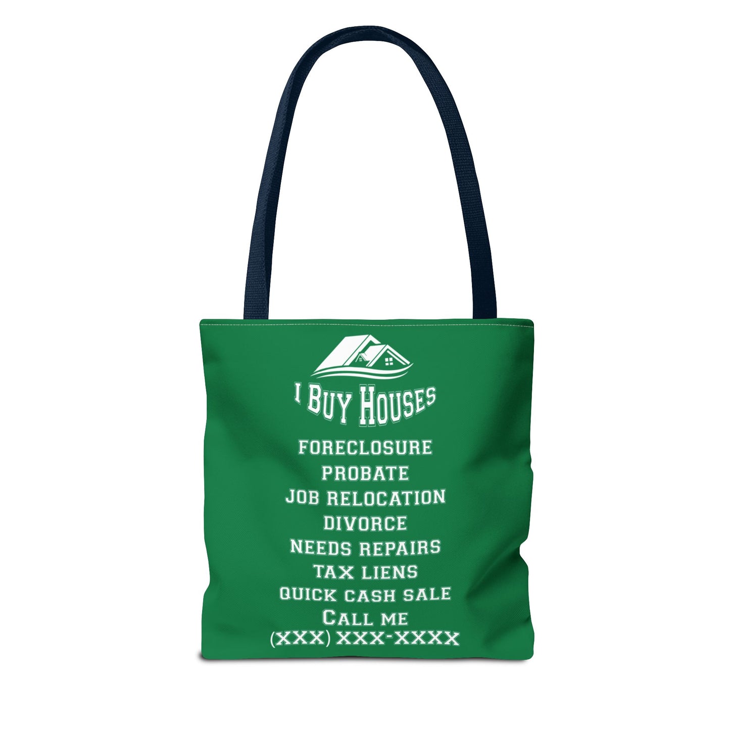 Local Five Star House Dealer Real Estate Investor Two-Sided Dark Green Tote Bag with Custom Phone Number