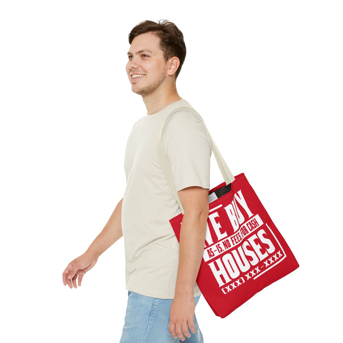 We Buy Houses As-Is, No Fees, For Cash Customized White and Red Tote Bag for Real Estate Investors