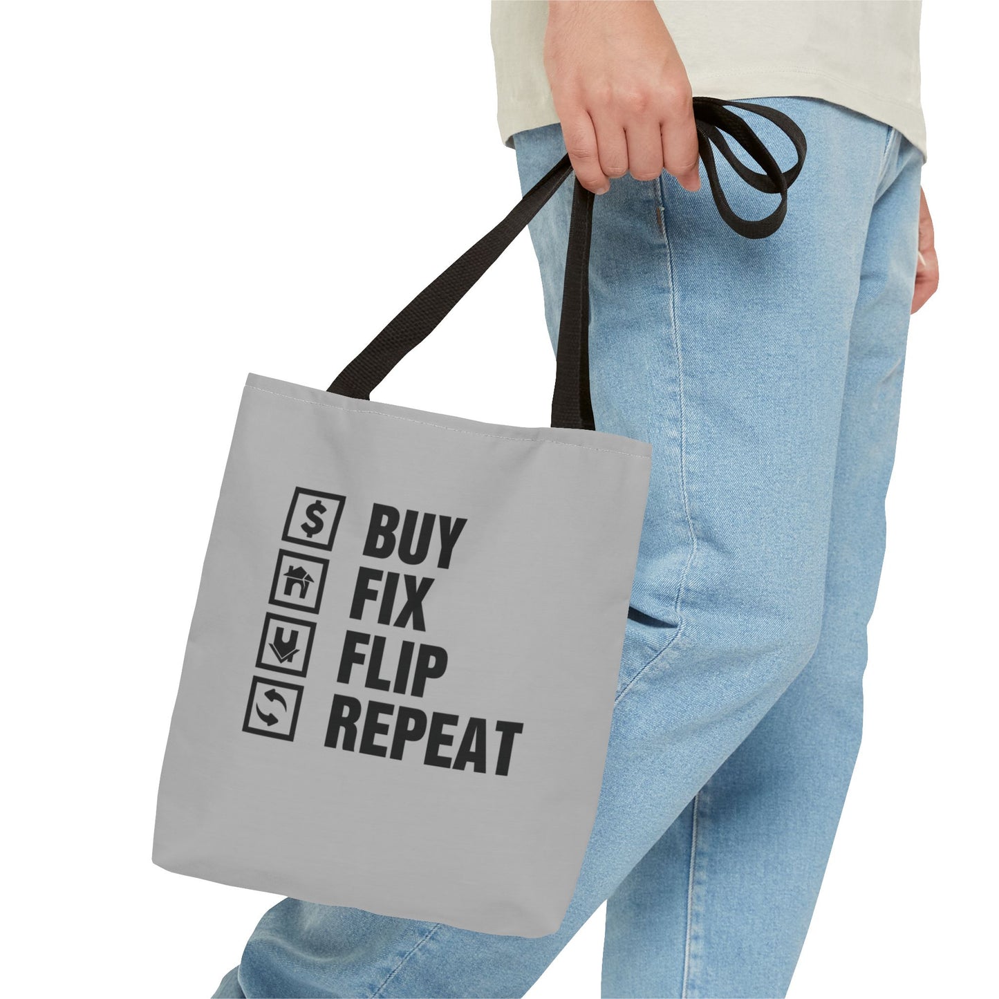 Buy Fix Flip Repeat Real Estate Investor Gray Two-Sided Tote Bag with Custom Phone Number