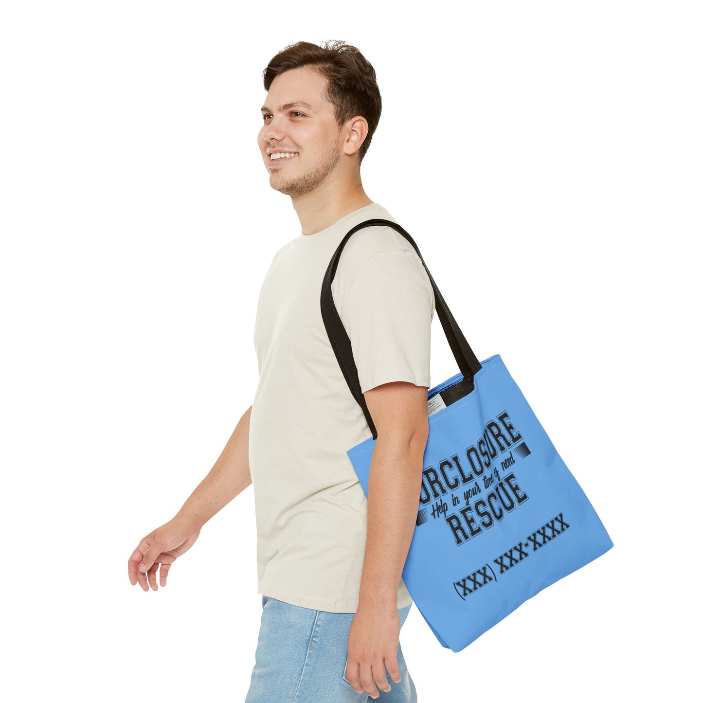 Foreclosure Rescue Real Estate Investor Two-Sided Blue Tote Bag with Custom Phone Number