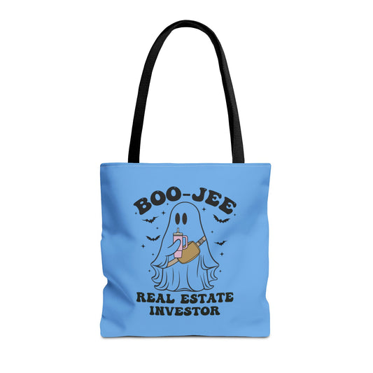 Boo_Jee Real Estate Investor Halloween Two-Sided Blue Tote Bag with Custom Phone Number