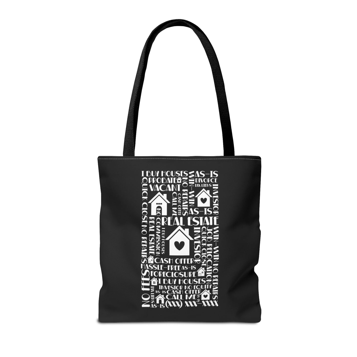 Real Estate Hustler Real Estate Investor Two-Sided Black Tote Bag with Custom Phone Number