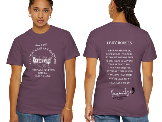 I Buy Houses Nationwide Real Estate Investor Unisex Garment-Dyed T-shirt for Wholesalers