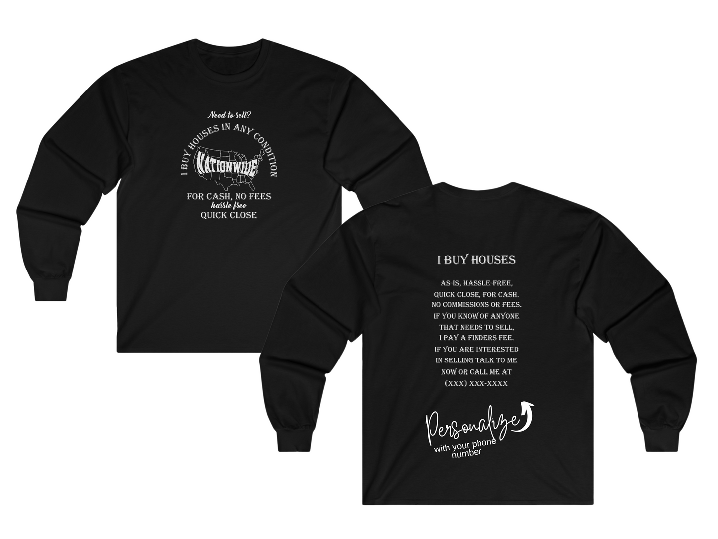 I Buy Houses Nationwide Real Estate Investor Unisex Ultra Cotton Long Sleeve Tee for Wholesalers