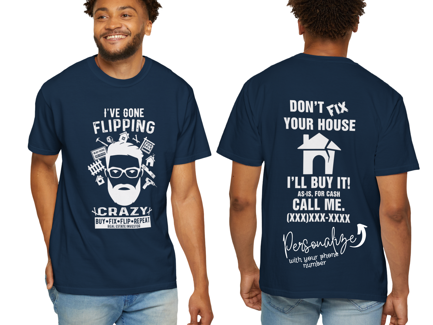 I've Gone Flipping Crazy Bearded man Real Estate Investor Unisex Garment-Dyed T-shirt for House Flippers, House Wholesalers, Men