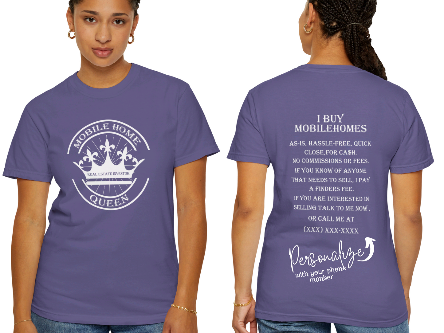 Mobile Home Queen Real Estate Investor Unisex Garment-Dyed T-shirt for Flippers and Wholesalers