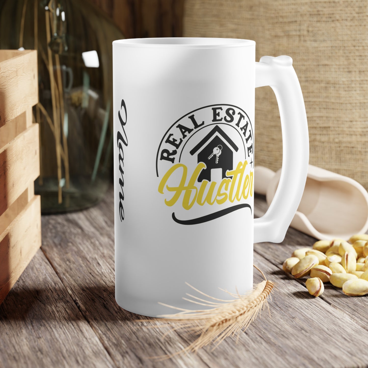 Real Estate Hustler Frosted Glass Mug Real Estate Investor, House Flipper, Gift of Appreciation