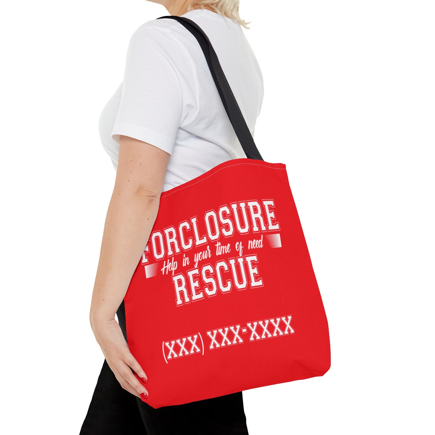 Foreclosure Rescue Real Estate Investor Two-Sided Red Tote Bag with Custom Phone Number