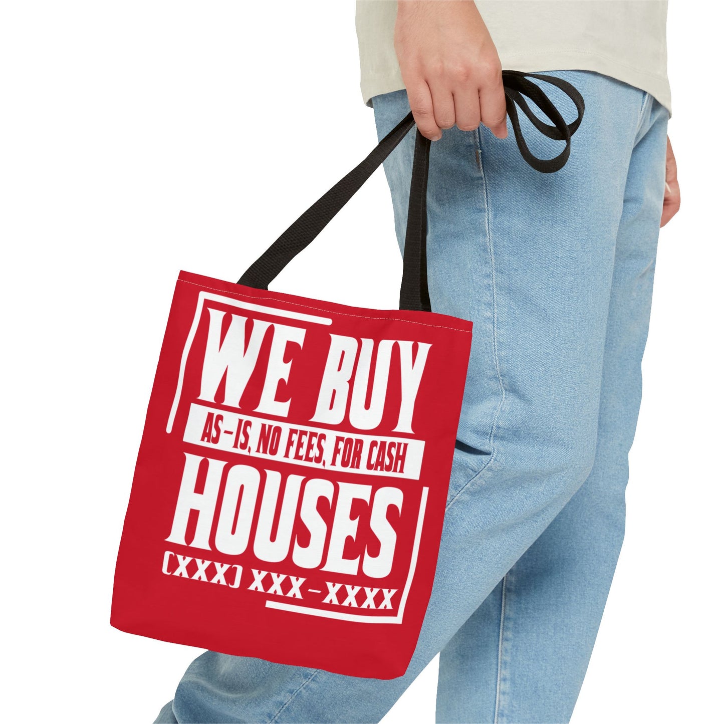 We Buy Houses As-Is, No Fees, For Cash Customized White and Red Tote Bag for Real Estate Investors